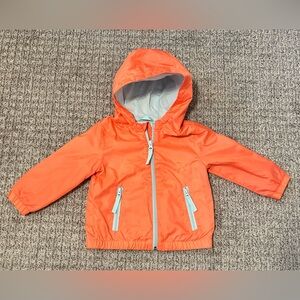 Orange Hooded Windbreaker Jacket with Light Blue Accents
